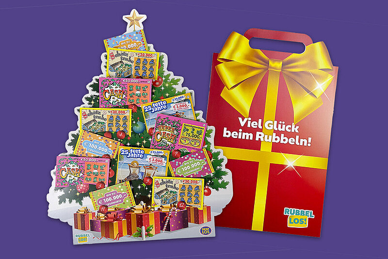 Ein Bild mit zwei verschiedenen Geschenkverpackungen für Rubbellose