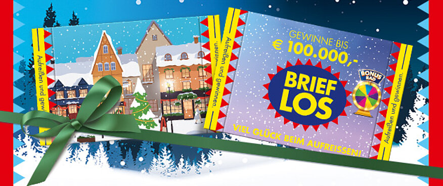 Brieflos mit Winterdorf-Motiv mit dem Hauptgewinn von 100.000 Euro