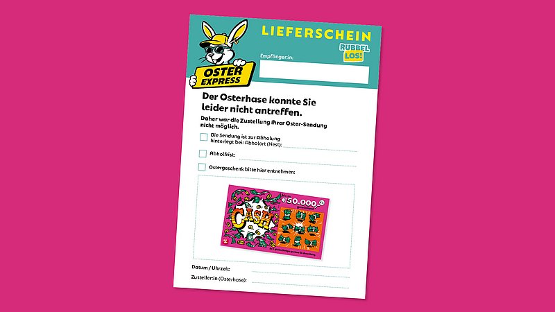 Ein Bild mit dem Oster-Express-Schein und Rubbellos drauf geklebt