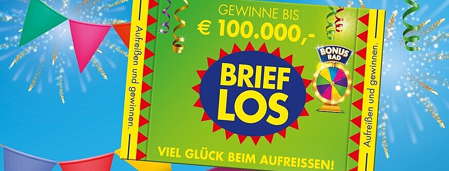 Das neue Brieflos "Alles Gute" in den Farbvarianten "Magenta" und "Grün"