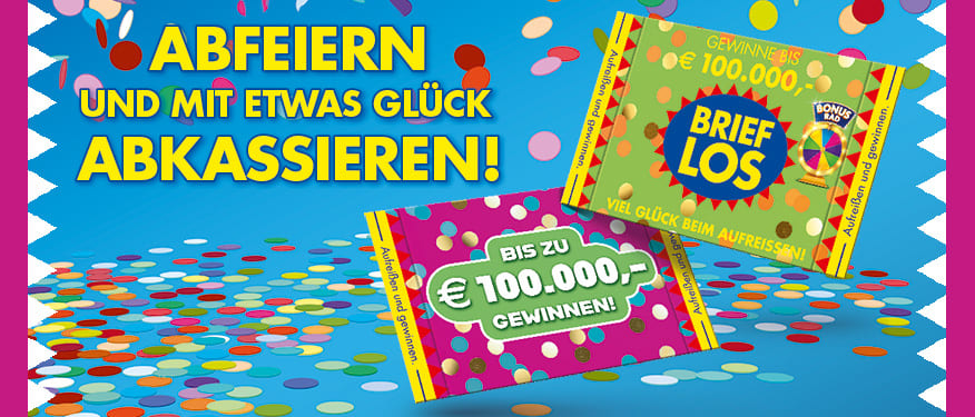 Abbildung Brieflos. Abfeiern und mit etwas Glück abkassieren!