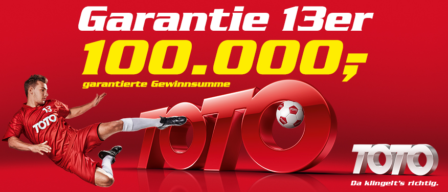 Garantie 13er 100.000 Euro. Abbildung eines Fußballspielers und Ball.